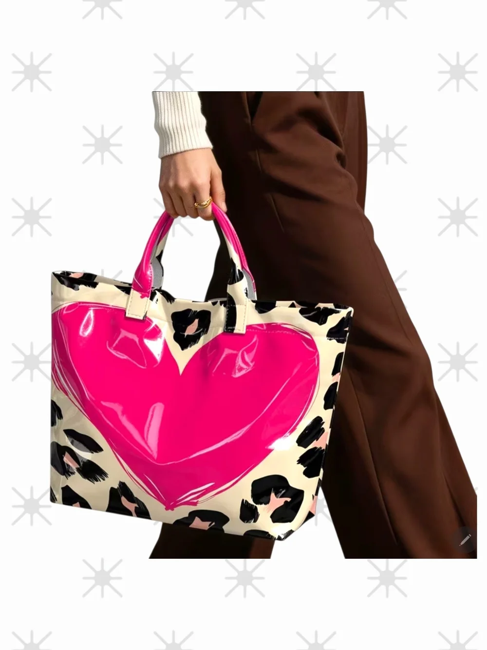 Heart Leopard Print Stylish Tote Bag - Picture 4 of 11